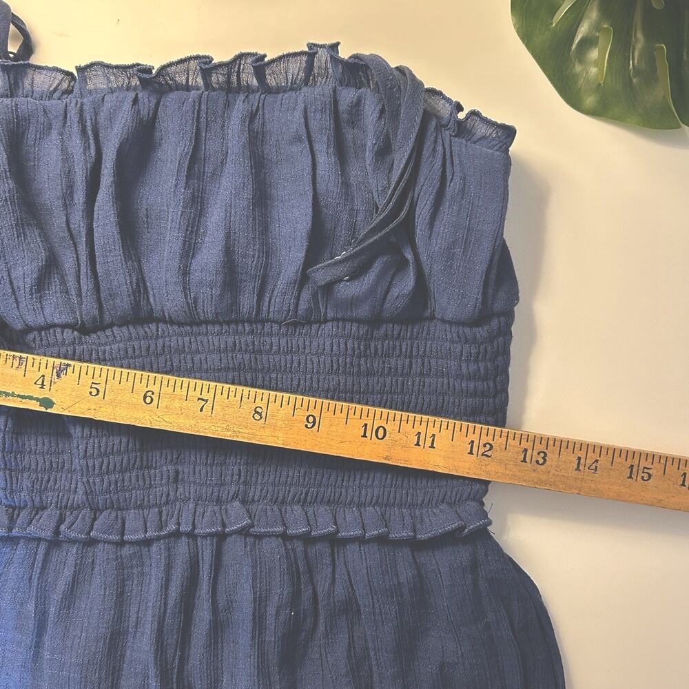 Blue Smocked Midi Dress Women Medium Boho Cottagecore Sundress Fairycore - Picture 10 of 15